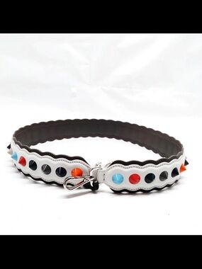 Fendi White Leather Strap with Multicolor Pyramid Studs